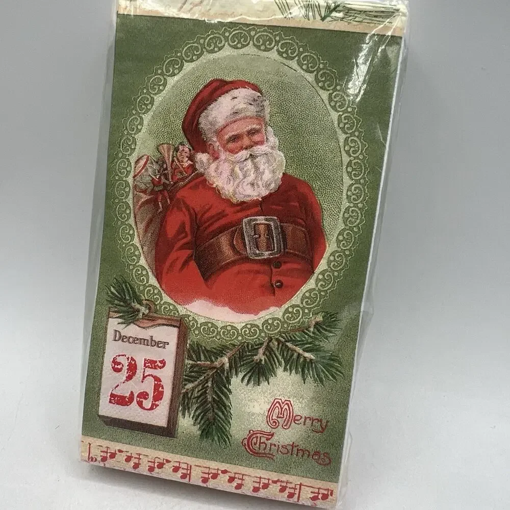 32 Gibson Old World Santa December 25 Christmas Napkins Green Red NEW
